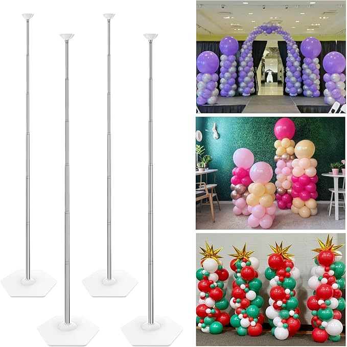 YALLOVE Balloon Column Stand Kit, Sets of 4 Telescoping Balloon Stand, Height Adjustable Balloon Tower Pillar with Reusable Metal Telescopic Design for Party Decoration