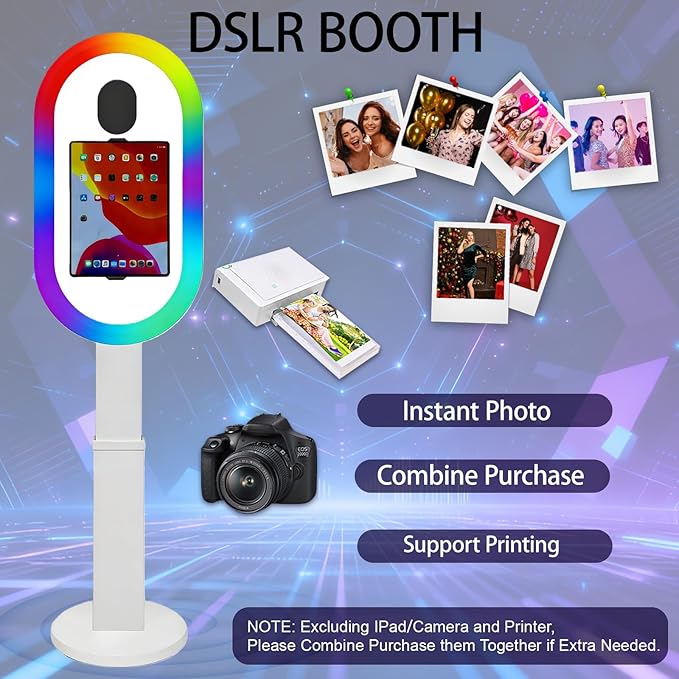 Photo Booth Shell Compatible with iPad Tablet 10.2'' 10.5’’ 10.9'' 11'' 12.9'' 13'' Selfie Protable iPad Photo Booth Machine with Flight Case for Parties Wedding Rental (White, Machine+Camera)