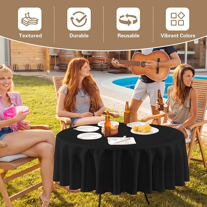 sancua 90 Inch Round Tablecloth Black, 8 Pack - Circle Polyester Fabric Table Cloth for Wedding Party Reception Banquet Birthday, Washable Formal Table Cover (Fit 30-72 Inch Tables)