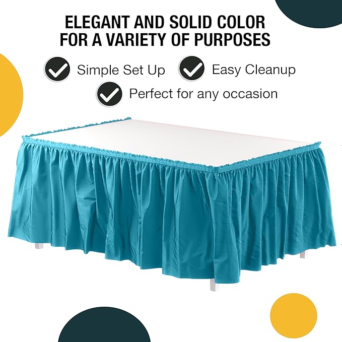 Exquisite Ruffle Table Skirt Turquoise 12 Pack 14 Ft Long Table Skirts for Rectangle Tables 6ft Plus or Round Tables Skirts with Adhesive Strip for Gender Reveal Decor & Happy Birthday Parties