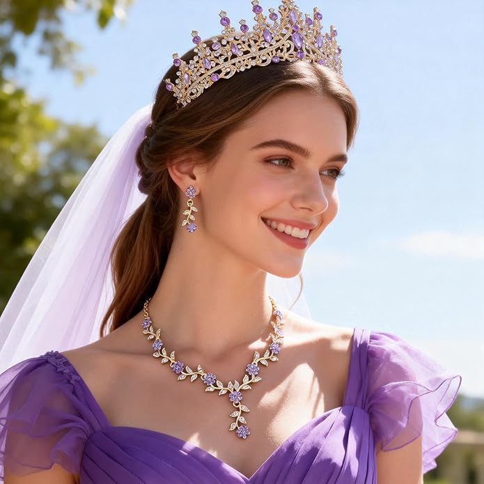 Kamirola Tiaras and Crowns for Women,Tiaras Earrings Necklace, Crystal Bridal Jewelry Set (TR48)
