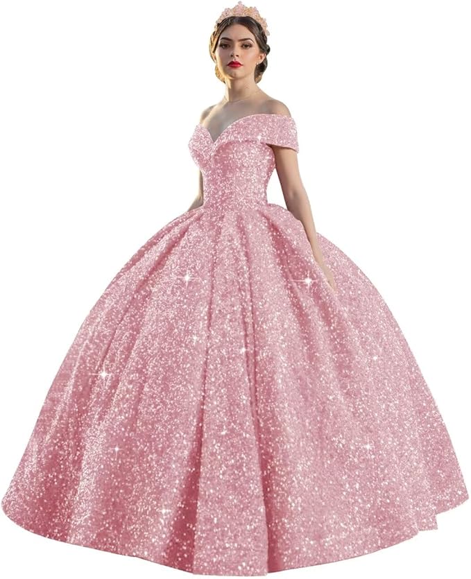TRHTX Sparkly Sequin Quinceanera Dresses 2024 Off Shoulder Ball Gown Long A-line Sweet 16 Dresses