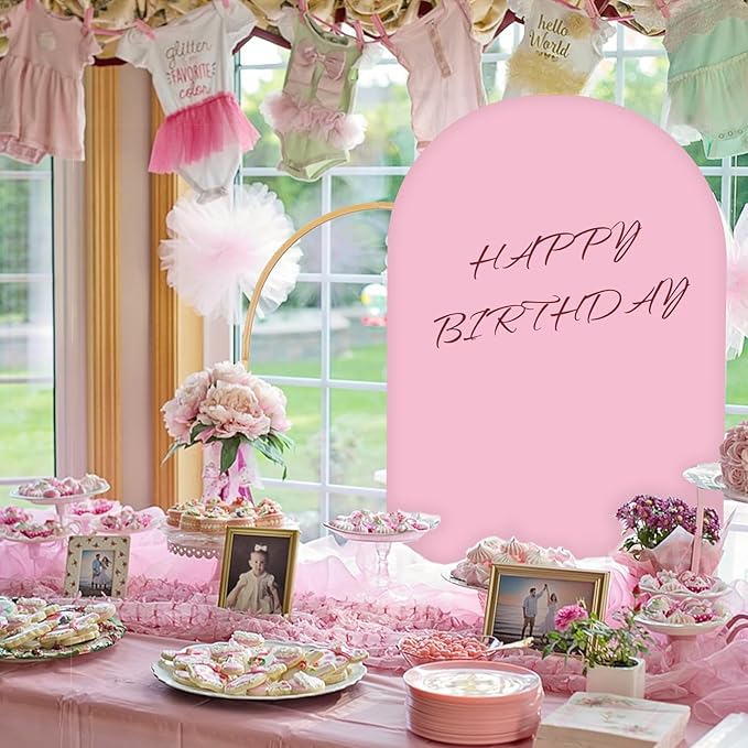 Metal Arch Backdrop Stand and Cover Set, 8FT, 6.6FT Party Backdrop, Easy to Assemble, Backdrop Stand for Parties, Birthday, Baby Shower