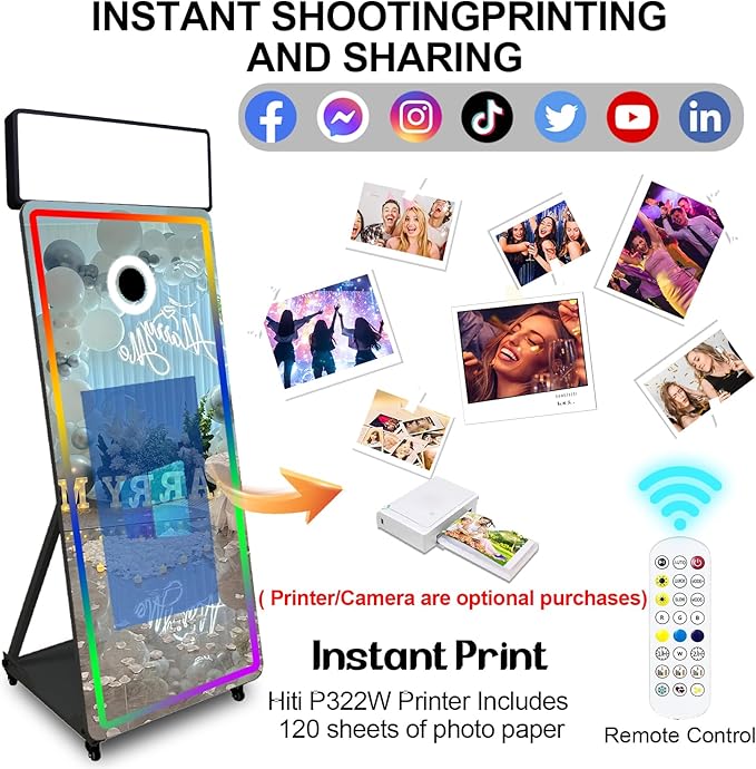 Magic Mirror Photo Booth,Mirror Photo Booth Interactive Touch Screen with Flight Case, Built-in Mini PC with Instant Print and Sharing for Event Party Wedding Rental (Black, 32''Screen Full set)