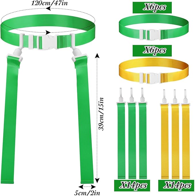 Peryiter 2/12/24/36 Player Flag Football Belt, Adjustable Football Belts and Flags for Kids Youth Adult Sport Team Training