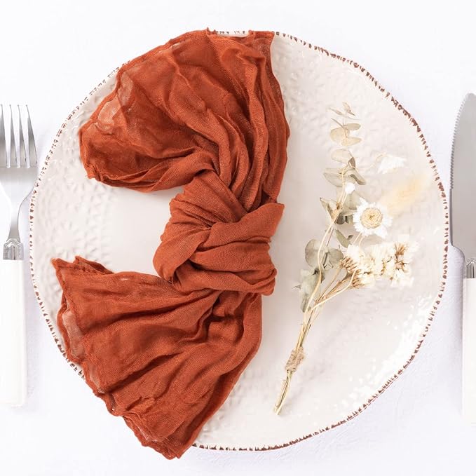 50 Pack Terracotta Cheesecloth Napkins Burnt Orange Spring Cloth Napkins Set of 50 Dinner Napkins Bulk 21x21 Inches for Wedding Bridal Shower Baby Shower Valentine's Day