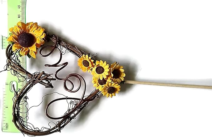 Love Cake Topper in Grapevine Twigs and Sunflowers for Engagement Party, Rustic Bride Shower, Wedding Receptions