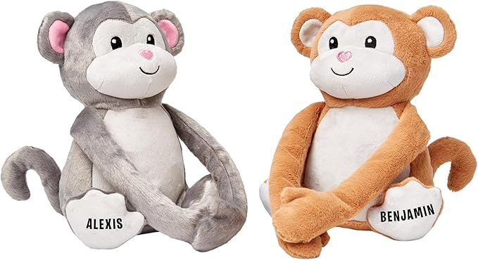 Let's Make Memories Personalized Hugging Plush Monkeys - Valentines Day - for Couples - Him - Her - Monkey Stuffed Animal for Kids - for Birthday - for Boy - for Girl - Monkey Stuffed Animal