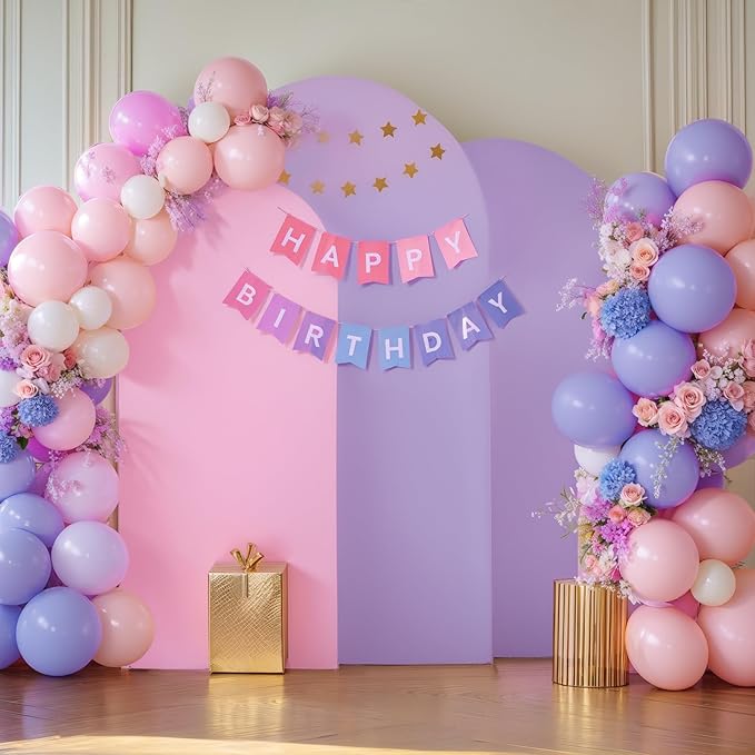 Pink and Purple Arch Cover 3 Set-7.2FT, 6.6FT, 6FT Arch Backdrop Cover Spandex Fitted 2-Color Fabric Stand Covers for Baby Shower Girls Mermaid Birthday Party Wedding Photo Background Decorations