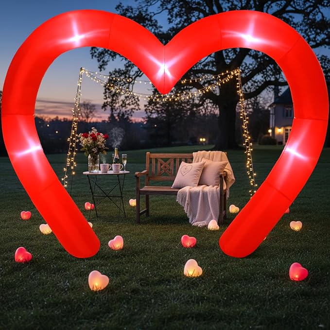 Shappy 12FT Valentine Inflatables Outdoor Decorations Heart Blow up Inflatable Archway with Build in LEDs for Indoor Outdoor Lawn Yard Garden (Red)