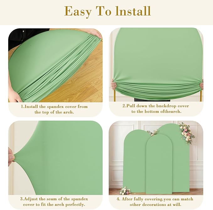 Sage Green Arch Cover 3 Set - 4FT, 5FT, 6FT Sage Green Arch Backdrop Cover Spandex Wedding Arch Stand Covers for Baby Shower Boys Birthday Party Wedding Bridal Shower Photo Background Decorations
