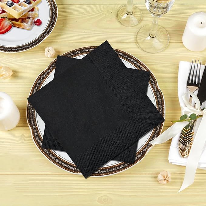 Cocktail Napkins - 1000 Count 2-Ply Black Napkins Disposable, 4.75 x 4.75 Inch Folded Paper Napkins Bulk Beverage Napkins for Dinner Wedding Bar Party and Everyday Use