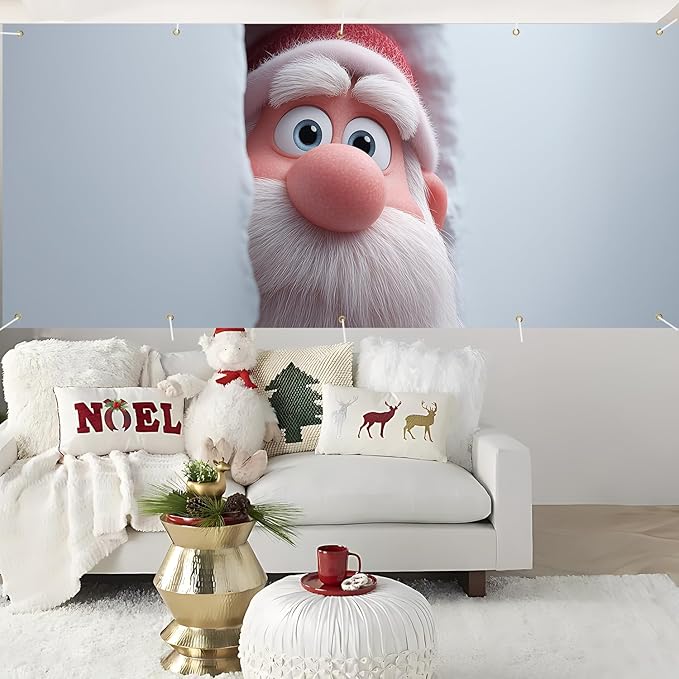Christmas Garage Door Banner 7x16FT, Santa Claus Peeking Through Wall, Large Outdoor Xmas Garage Door Cover, Decoration for Driveways, Holiday Parties and Winter Wonderland