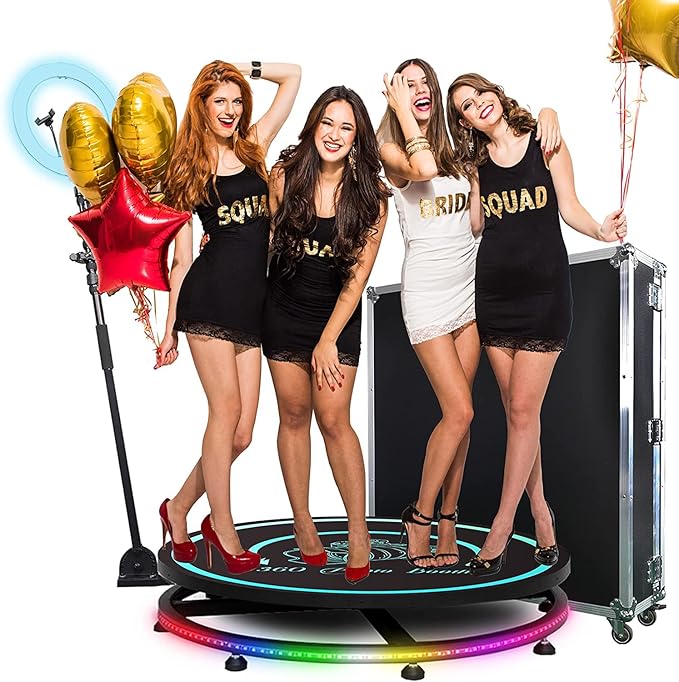 MWE 360 Photo Booth Machine for Parties with Flight Case,Logo Customization,Software APP Remote Automatic 360 Spin Camera Video PhotoBooth 100cm for 4-6 People(39.4"+Flight Case)