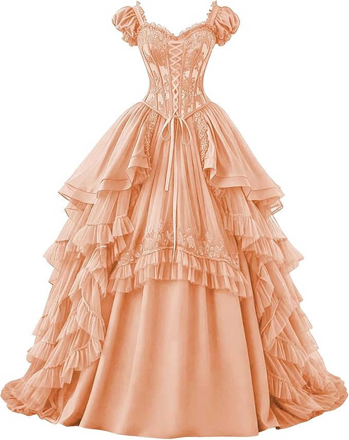 Ftupza Gothic Wedding Dresses Lace Appliques 1800s Victorian Dresses for Women Layered Tulle Prom Dress Long Ball Gown