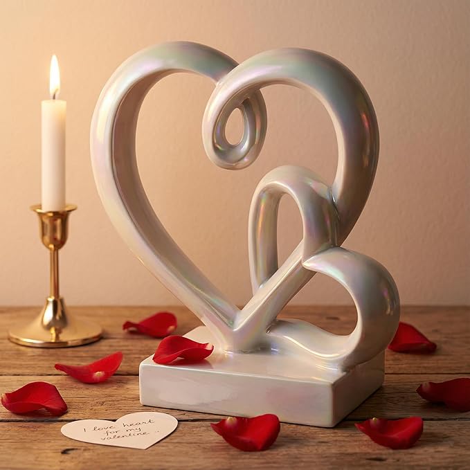 Valentine's Day Wedding Anniversary Couples Gifts-Two Hearts Decor Statue,1st to 50th for Her/Him,Engagement Present, Shimmering Love Symbol for Couple, Romantic Home Accent