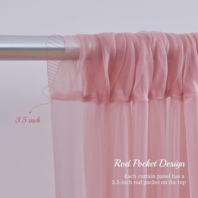 20x10ft Dusty Rose Tulle Backdrop Curtain with Lights String for Parites, Sheer Photo Backdrop Curtains with Lights for Wedding Backdrop Ceremony Reception Bridal Shower Baby Shower Birthday Party