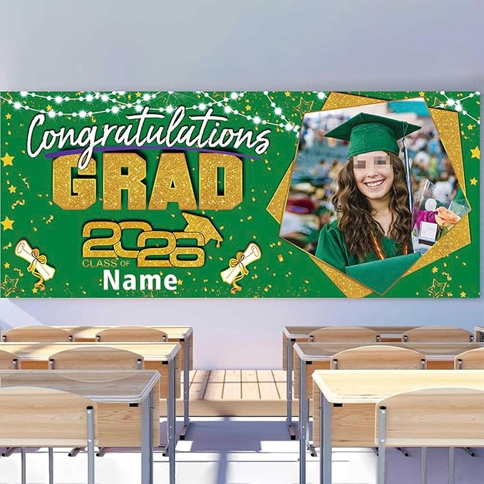 Custom Garaduation Garage Door Banner Cover 16 x 7 ft Class of 2026 Congrats Grad Party Backdrop Personalized Graduation Decoration(Dark Green and Gold)