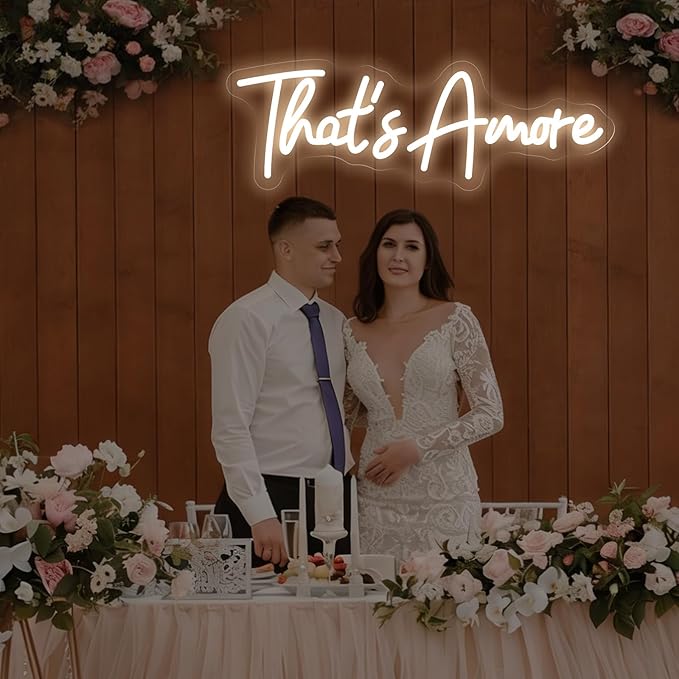 That's Amore Neon Sign, Wedding LED Wall Light, Bedroom Decor, Valentine’s Day Gift, Romantic Home Decor, Engagement Wall Neon, Couples Space, Anniversary, Italian Event 16.5″ × 5.6″