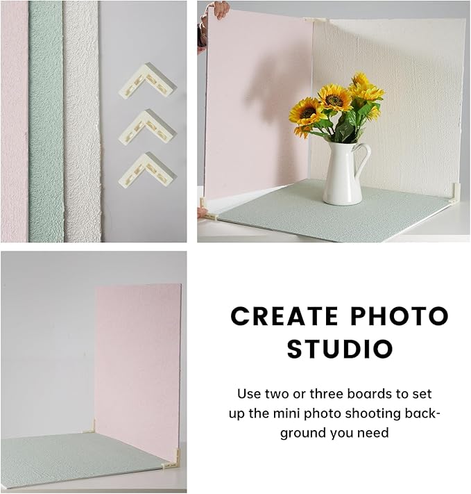 5PCS Photography Backdrop Boards with 4 Brackets, 16x16 Inch Coarse Sand Backdrop Board for Food Jewelry, Cosmetics and Ornaments Shooting