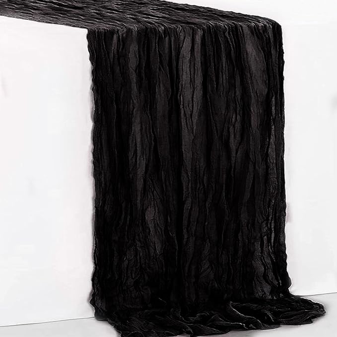 6 Pack Black Cheesecloth Table Runner 35x120 Inch 10Ft Rustic Gauze Cheese Cloth Halloween Table Runner Sheer Cheesecloth Table Runners for Wedding Party Bridal Shower Decoration