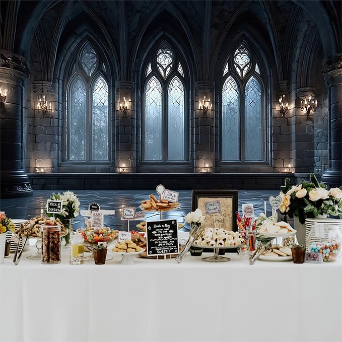 Baocicco Gothic Church Backdrop 8x6.5ft Vintage Medieval Castle Wall Ancient Arches Window Corridor Photography Backdrops Halloween Night Backdrops Castle Party Princess Prince Birthday Banner