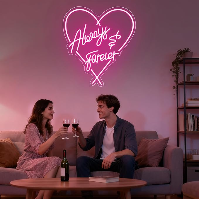 Always Forever Neon Sign, Large Wedding LED Neon Light Signs for Bachelorette Bridal Engagement Party Decoration Bridal Shower Wall Decor Valentine's Day Night Light Dimmable USB Powered(16.9"*15.4")