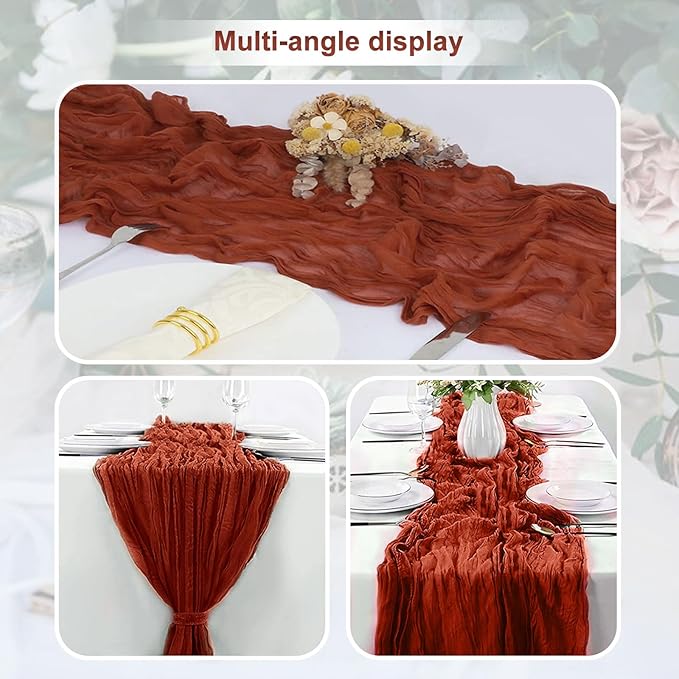 10 Pack Terracotta Christmas Cheesecloth Table Runner 35x120 Inch 10Ft Rustic Gauze Cheese Cloth Table Runner Sheer Cheesecloth Table Runners for Wedding Party Bridal Shower Decoration