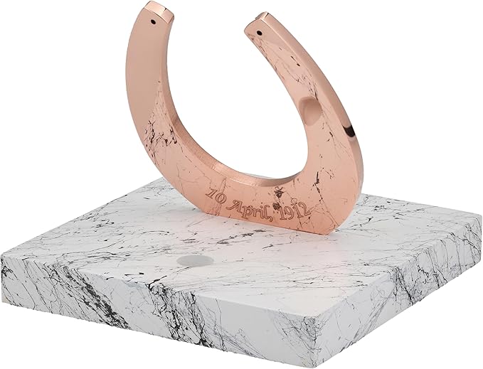 Custom Engraved Copper Horseshoe with Wooden Stand - Personalized Copper Anniversary Decor, Lucky Gift Idea for Couple, Him or Her, Symbol of Strength and Love