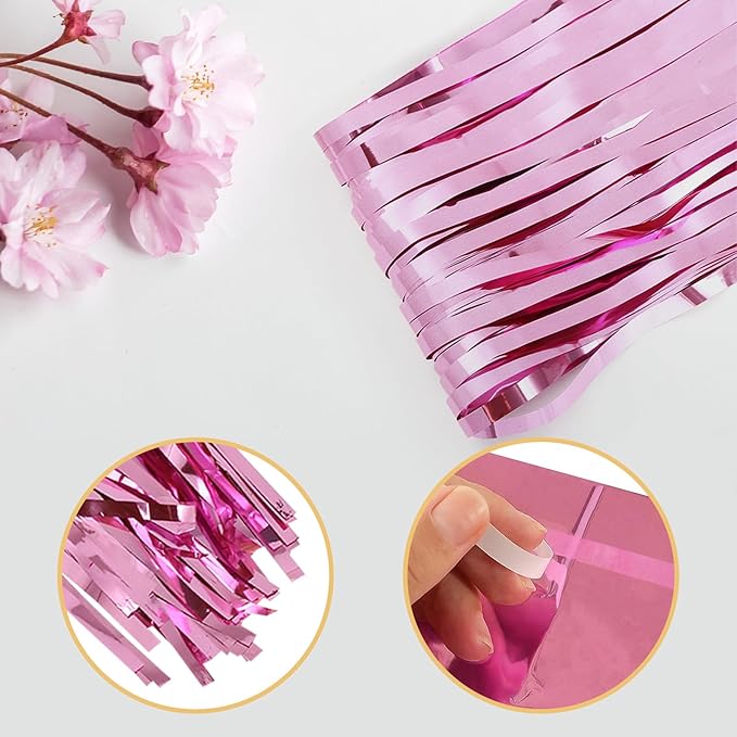 20 Pack Pink Foil Fringe Curtains 3.2ft x 9.8ft Foil Curtain Backdrop Metallic Tinsel Curtains Streamer Photo Booth Backdrop for Birthday Party Engagement Bachelorette Party Decorations