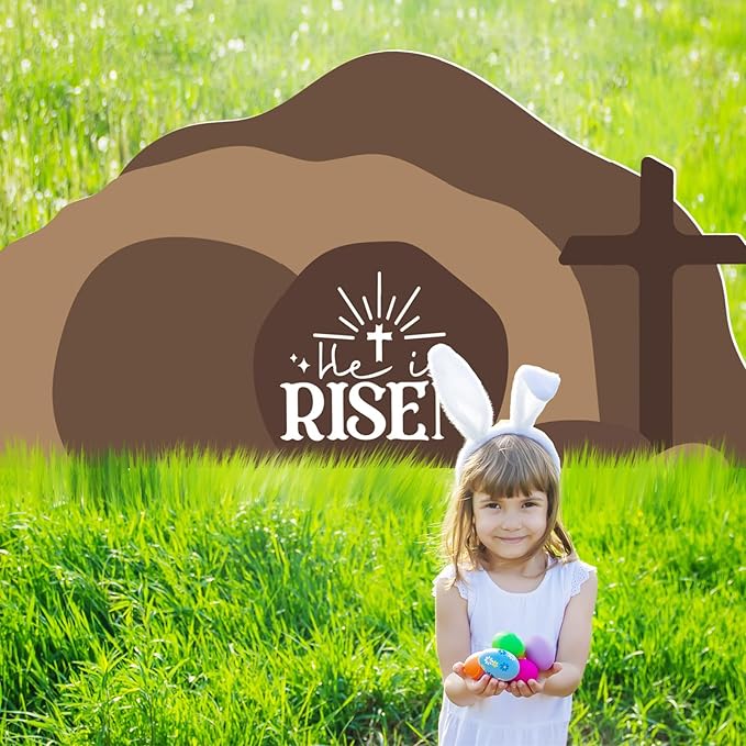 Teling Empty Tomb Easter Scene and Cross Decoration Easter Resurrection Scene Cardboard Stand up Jesus Nativity Cross Decor He Is Risen Cardboard Decor for Religious Home Office Christian Gifts