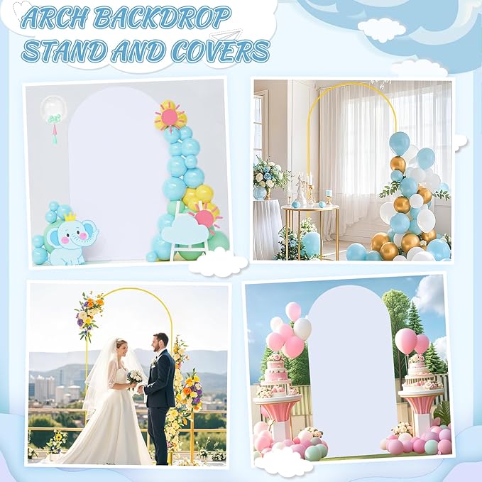FOTSHARER 7.2FT Wedding Arch Backdrop Stand with White Arch Cover Set Balloon Arch Stand and Spandex Arches Backdrop Stands Cover Metal Back Drop Arches for Birthday Party Ceremony Banquet Decor