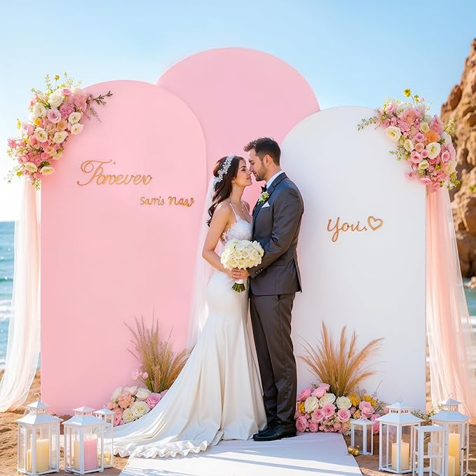 White and Pink Arch Backdrop Cover 6FT 5FT 4FT Arch Covers Stretchy Backdrop Set of 3, Wedding Arch Cover Spandex Fitted Double-Color Fabric Arch Covers for Party Baby Shower Birthday Decoration