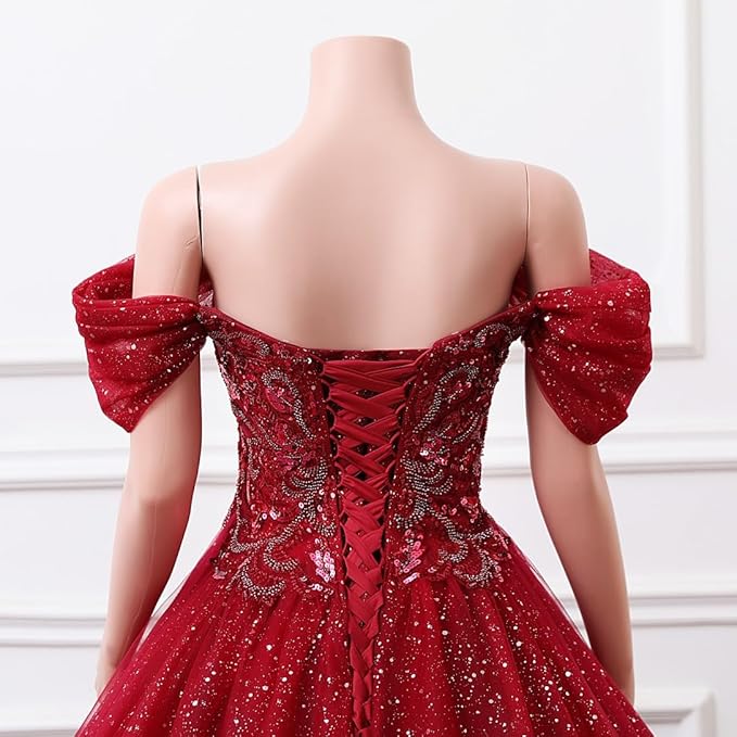 Engerla Women's Beading Sweetheart Ball Gown Tulle Layed Long Quinceanera Dress