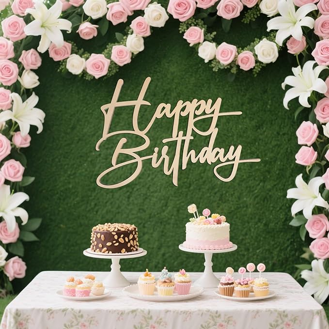 Wooden Happy Birthday Background Sign - Happy Birthday Unfinished Large Wood Sign Decorations, Home Door Wall Birthday Party Decor Photo Props (Wooden Happy Birthday Background 2)