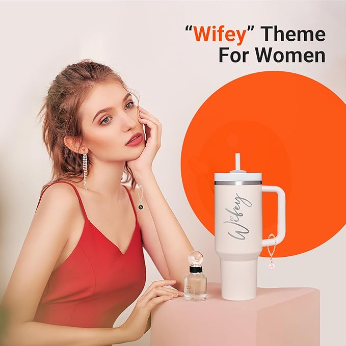 Wifey Hubby 40 oz Tumbler Cup for Couples with Handle Lids Straws Letter Charm Accessories 2 Pack Wedding Gifts for Couples 2024 Engagement gift Bridal Shower Gift for Bride Groom Newlyweds