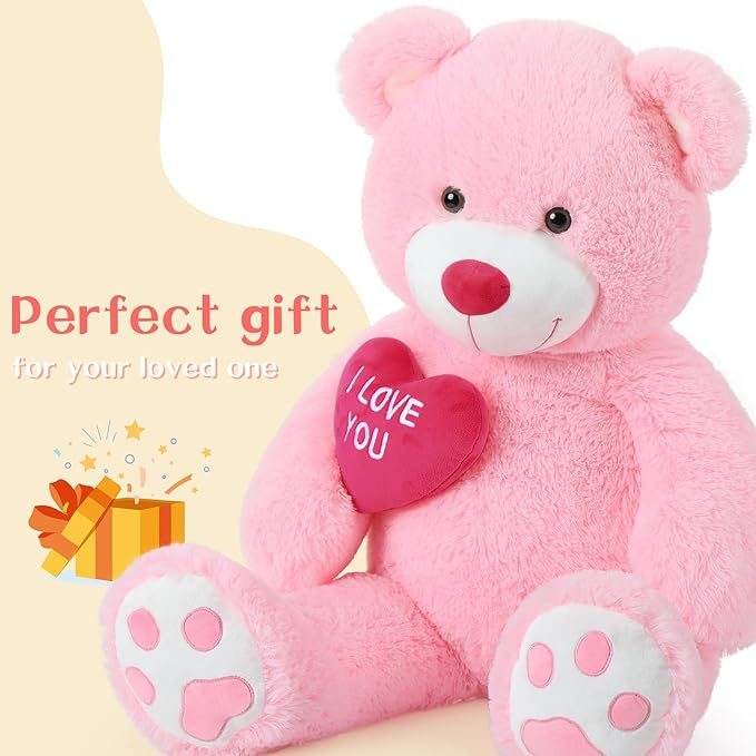 Giant Teddy Bear 52" - Big Stuffed Animal with Heart - Large I Love You Teddy Bear Plush Toys for Kid Christmas Birthday - Valentines Bear Gift for Girlfriend Wedding