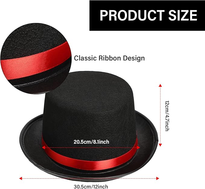 SATINIOR 12 Pcs Felt Top Hats Bulk Costume Hats for Men Women Magician Steampunk Dress up Movie Night Cosplay Party Supplies