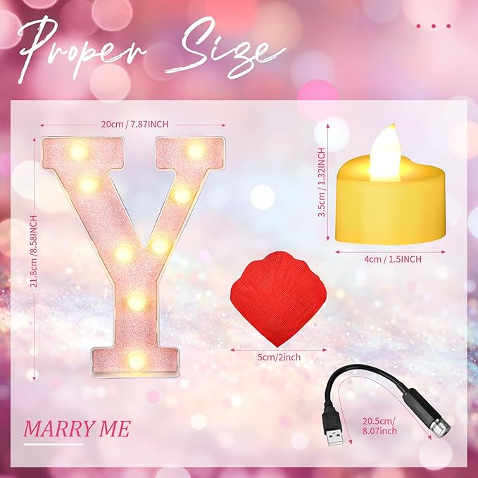 Hortsun Marry Me Light up Letters Proposal Decorations Will You Marry Me Sign Rose Petals 24 LED Candles Romantic Night Light for Proposal Engagement Wedding Anniversary Valentine's Day(Pink)