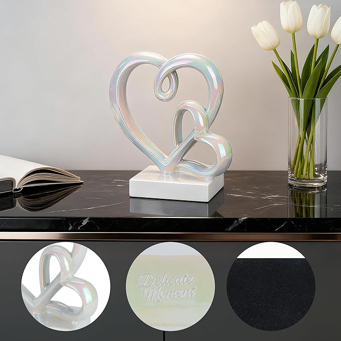 Valentine's Day Wedding Anniversary Couples Gifts-Two Hearts Decor Statue,1st to 50th for Her/Him,Engagement Present, Shimmering Love Symbol for Couple, Romantic Home Accent