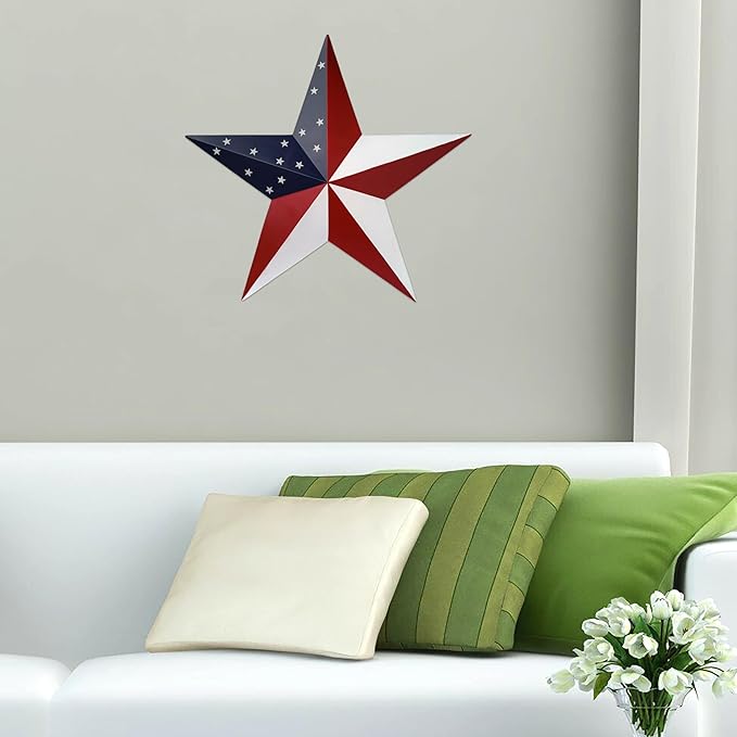 JoyEvy American Barn Star US Flag Stars Indoor Outdoor Decor, Metal Patriotic Star Wall Decoration, Texas Stars for Outside Rustic Vintage Western Country Home Farmhouse Wall Ornament(23.4inch)