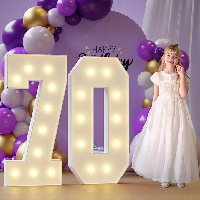 Marquee Numbers 70th-Birthday Large Decorations: 4ft Light Up Numbers 70 Birthday Sign for Boy Girl Seventy Year Old Anniversary Mosaic Party Decor Backdrop Big Foam Board Number 13