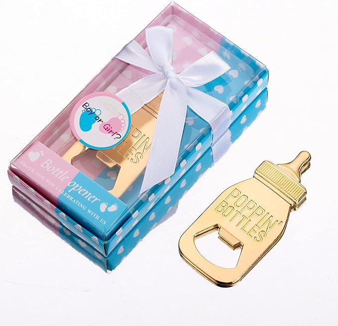 24Pack Baby Bottle Openers for Baby Shower Favors Gifts, Boy or Girl Gender Reveal Party Favors,Poppin Bottles Openers with Gifts Box used for Guests Gender Reveal Party Favors Souvenir Return Gift