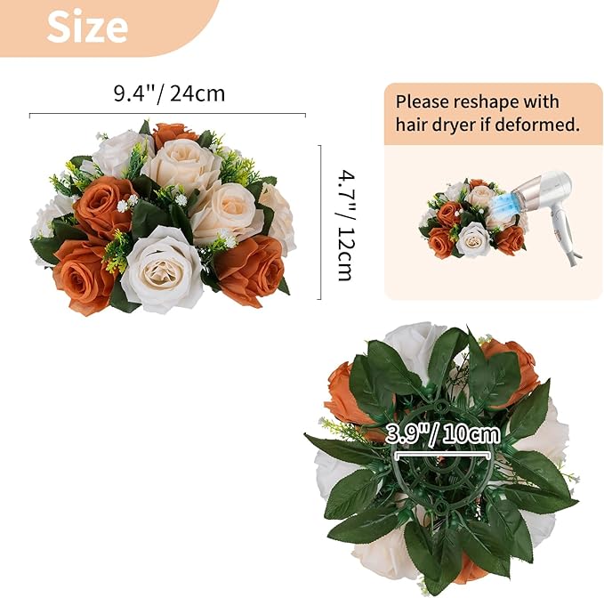 NUPTIO Terracotta Flower Ball Centerpieces: 10 Pcs Artificial Rose Kissing Balls for Wedding Party Tables - Faux Silk Floral Arrangements for Fall Home Thanksgiving Event Dining Decorations