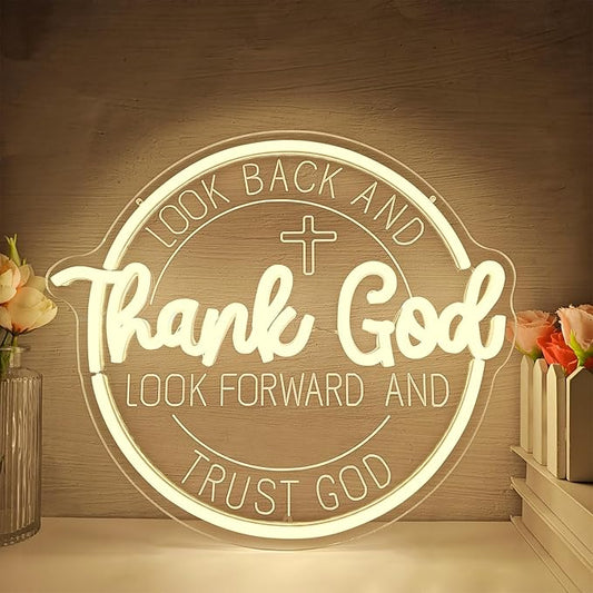 Thank God Neon Signs for Wall Decor Dimmable Christian Neon Sign Jesus cross Led Sign Faith Neon Lights Inspirational Gift for Prayer Room Church Office Decor