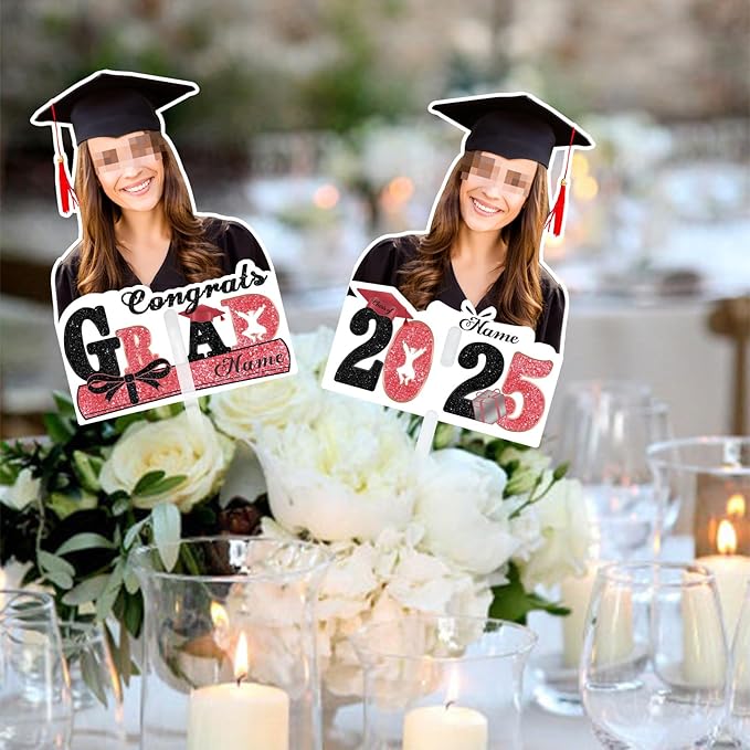 Personalized Graduation Face Fan 2026 Grade Custom Double Sided Face Cutout Fan with Handle Photo Booth Prop Party Supplies(B-Rose Gold Pink,12pcs)