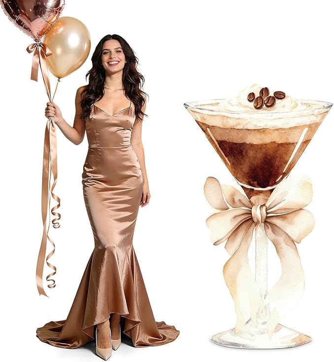 4ft Large Espresso Martini Cardboard Cutout A Tini Bit Older Birthday Standup Brown Bow Cocktail Glass Backdrop Decoration for Women Bar Bachelorette Bridal Shower Party Decor