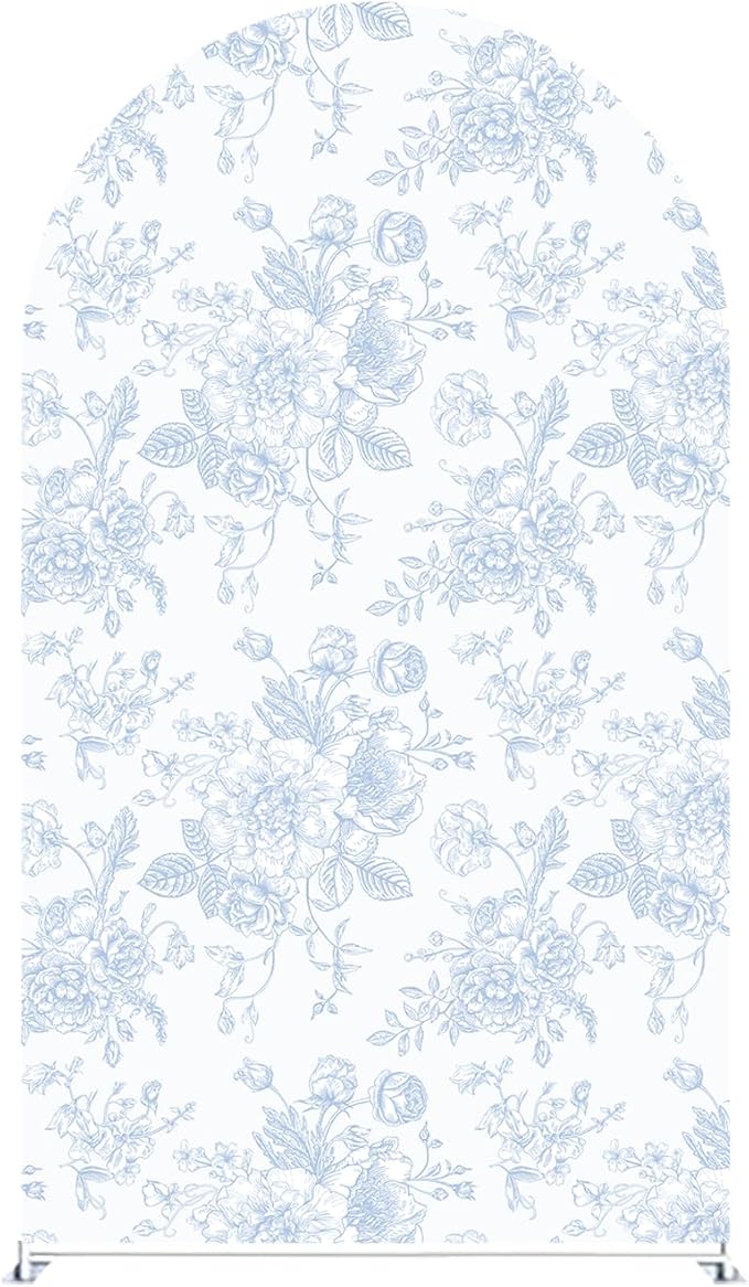 Something Blue Before I Do Arch Backdrop Cover Wedding Bridal Shower Bride to be Toile Party Arch Fabric Cover Blue Bloom Floral Baby Shower Decors (3X6ft,4135)