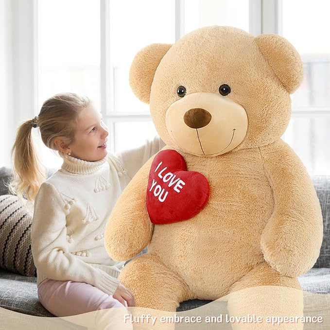 Tezituor Giant Teddy Bear Stuffed Animal 5Ft with Heart, Large Brown I Love You Bear Plush Toys for Kids Gift for Girlfriend