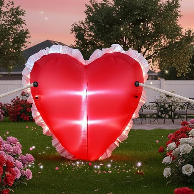 VIHOSE Valentine's Day Inflatable Heart 5 Ft Red Heart Blow up Yard Decorations with LED Light Valentine Romantic Holiday Decor for Indoor Outdoor Holiday Yard Anniversary Wedding Party
